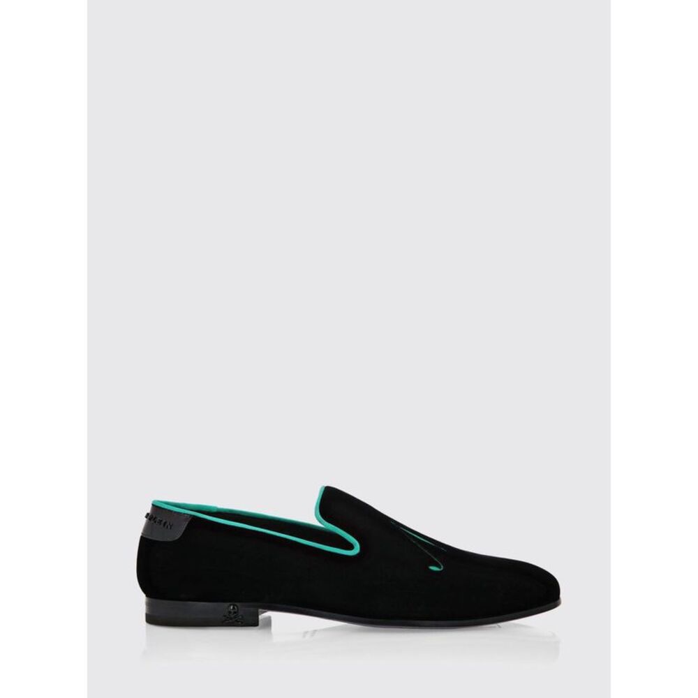 Philipp Plein Men Green Velvet Loafers Philipp Plein With Slogan Embroidery